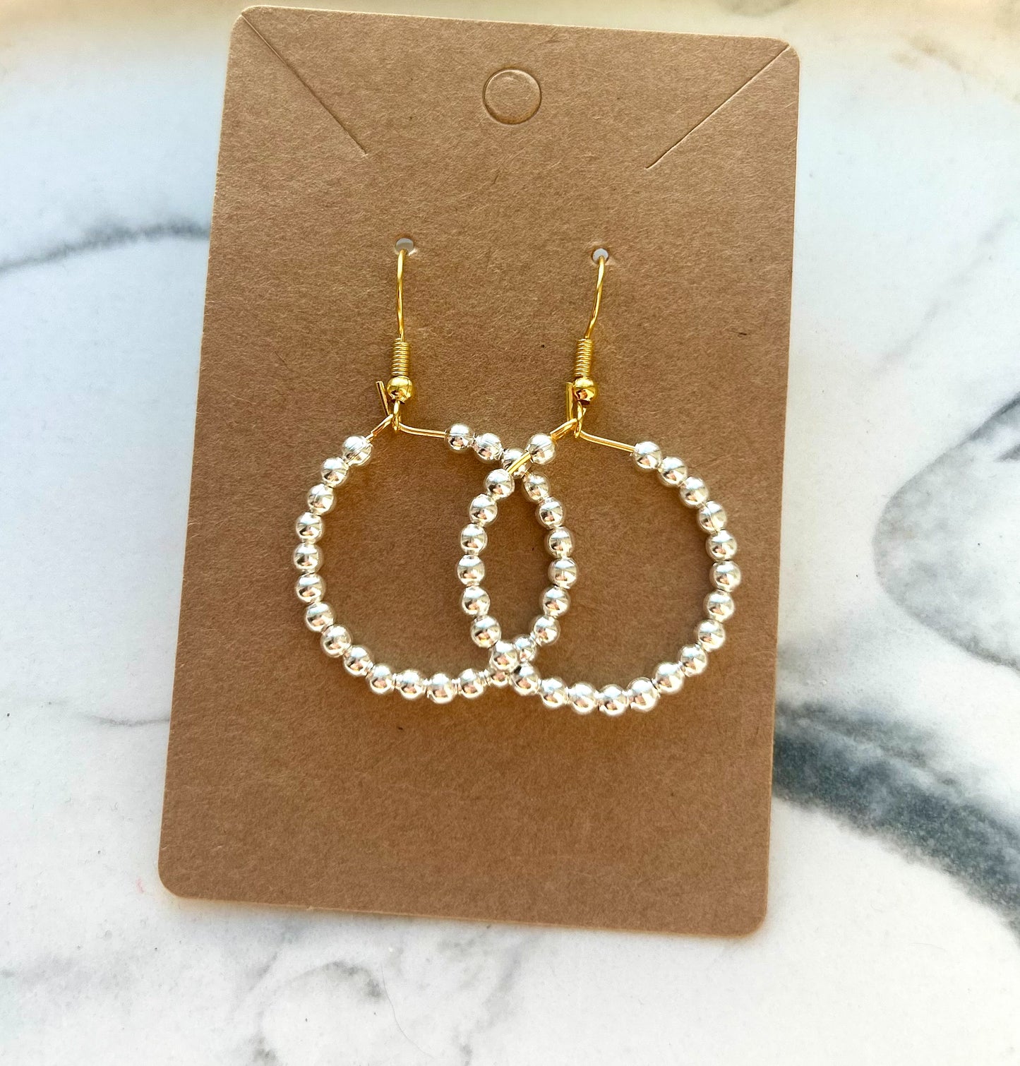 Elegant Silver Hoop Beaded Earrings