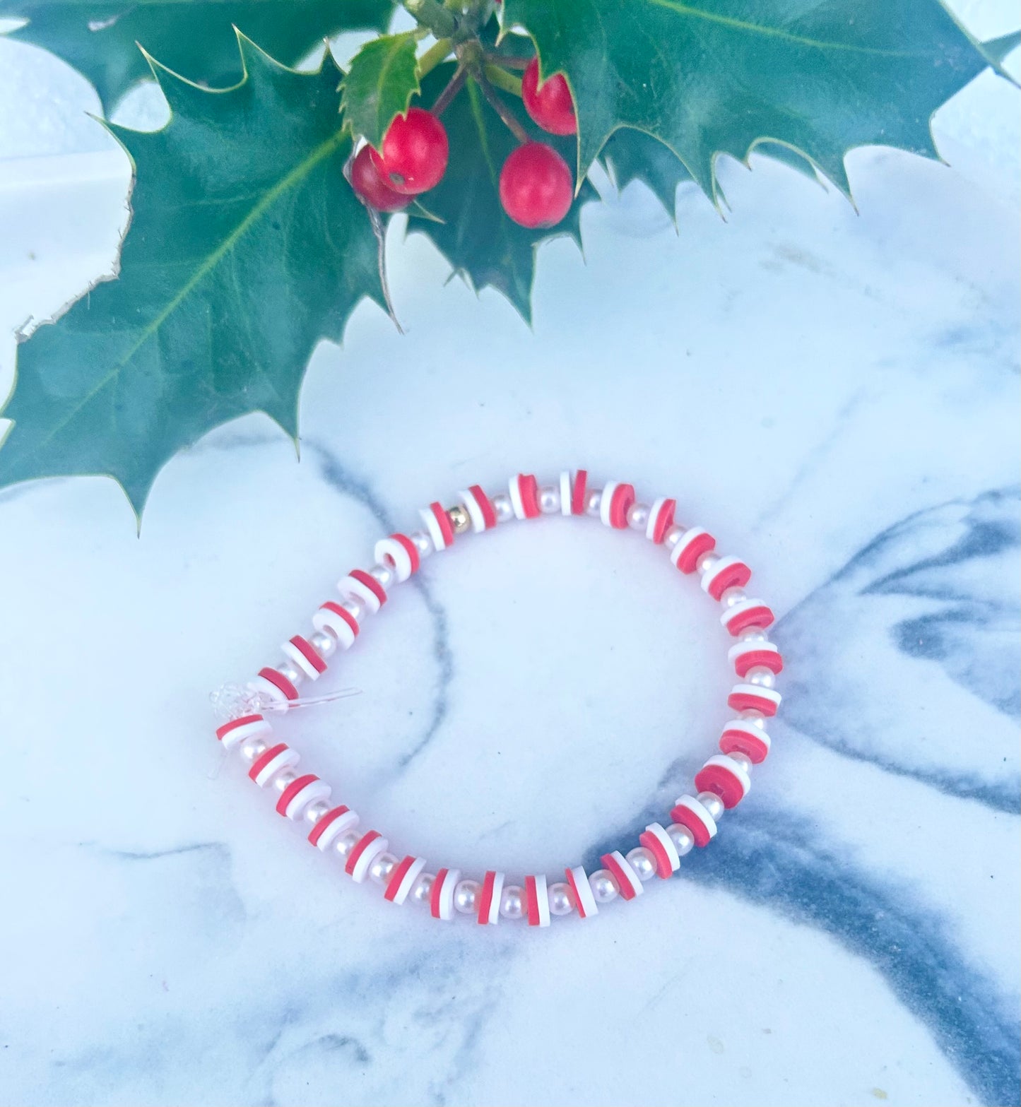 Festive red and white Christmas Bracelet